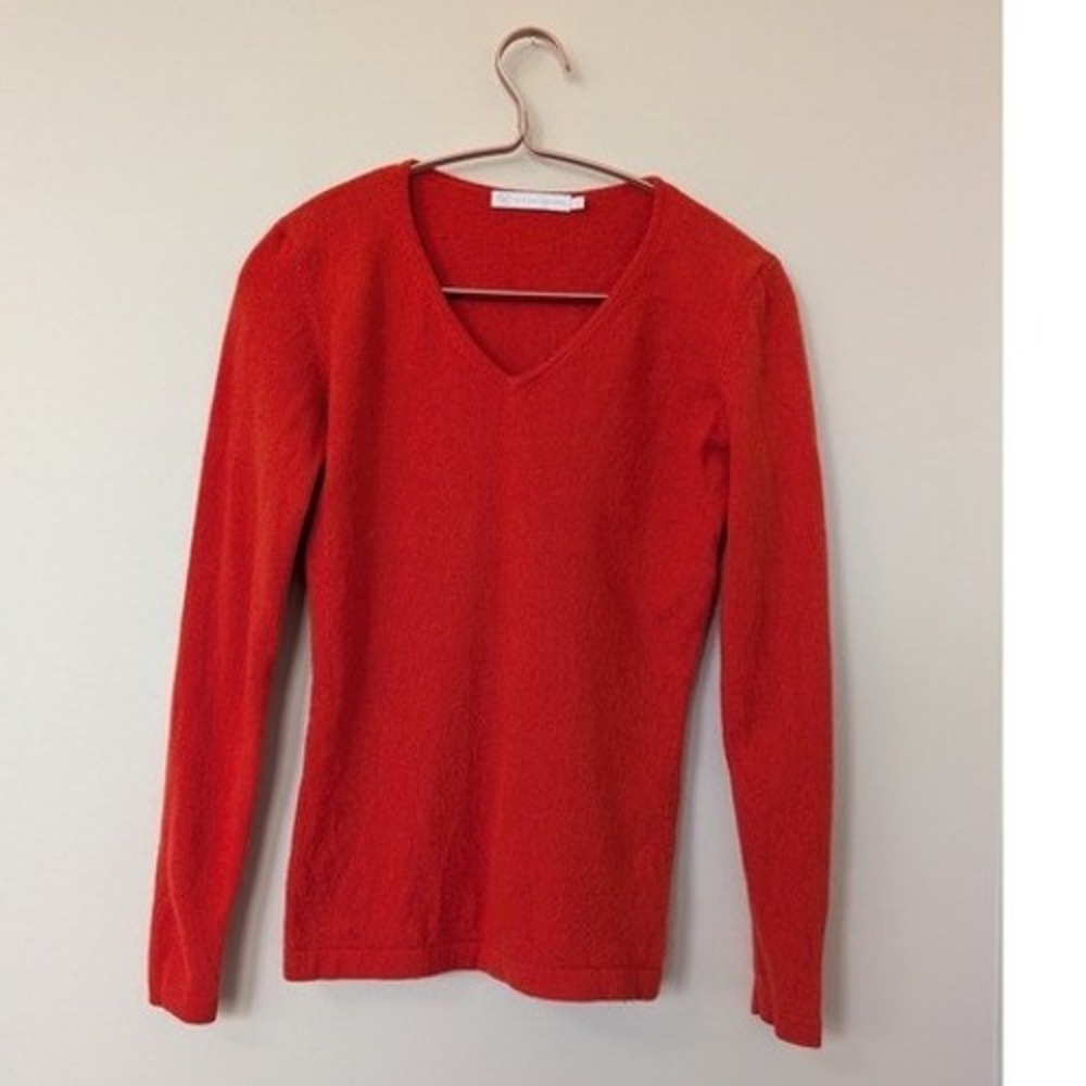 Silk and Cashmere Tomato 100% Cashmere Vicky V-Neck Sweater V Red Orange